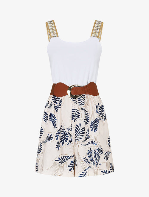 Mono corto elástico con tirantes bordados - Azul marino