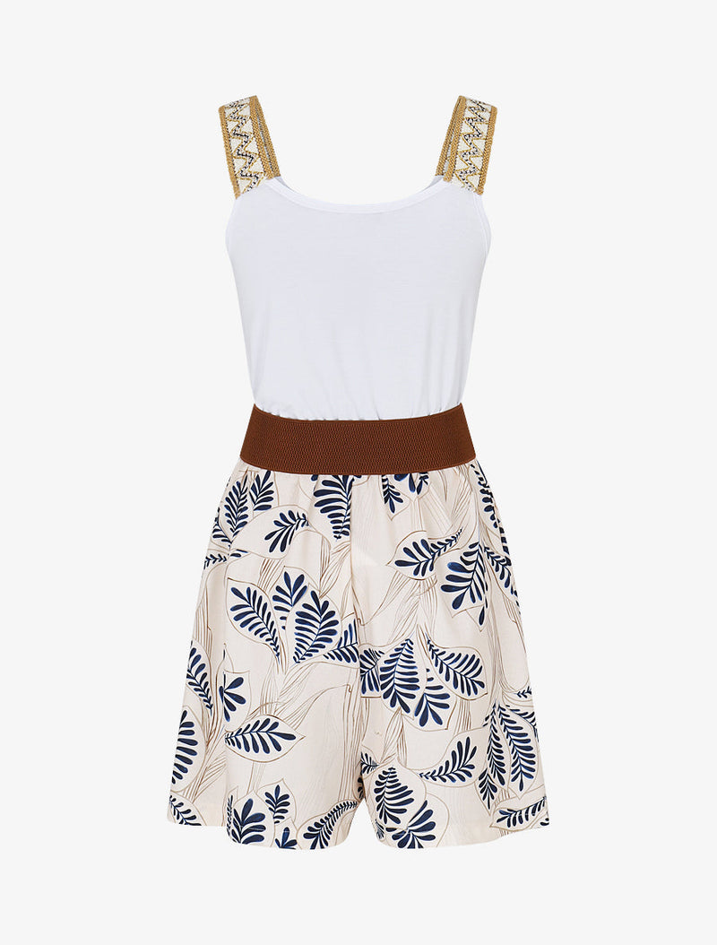 Mono corto elástico con tirantes bordados - Azul marino