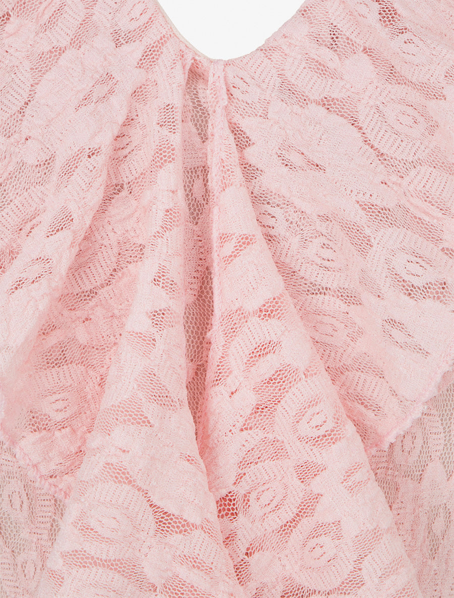 Body liso de encaje con cuello con volantes - Rosa