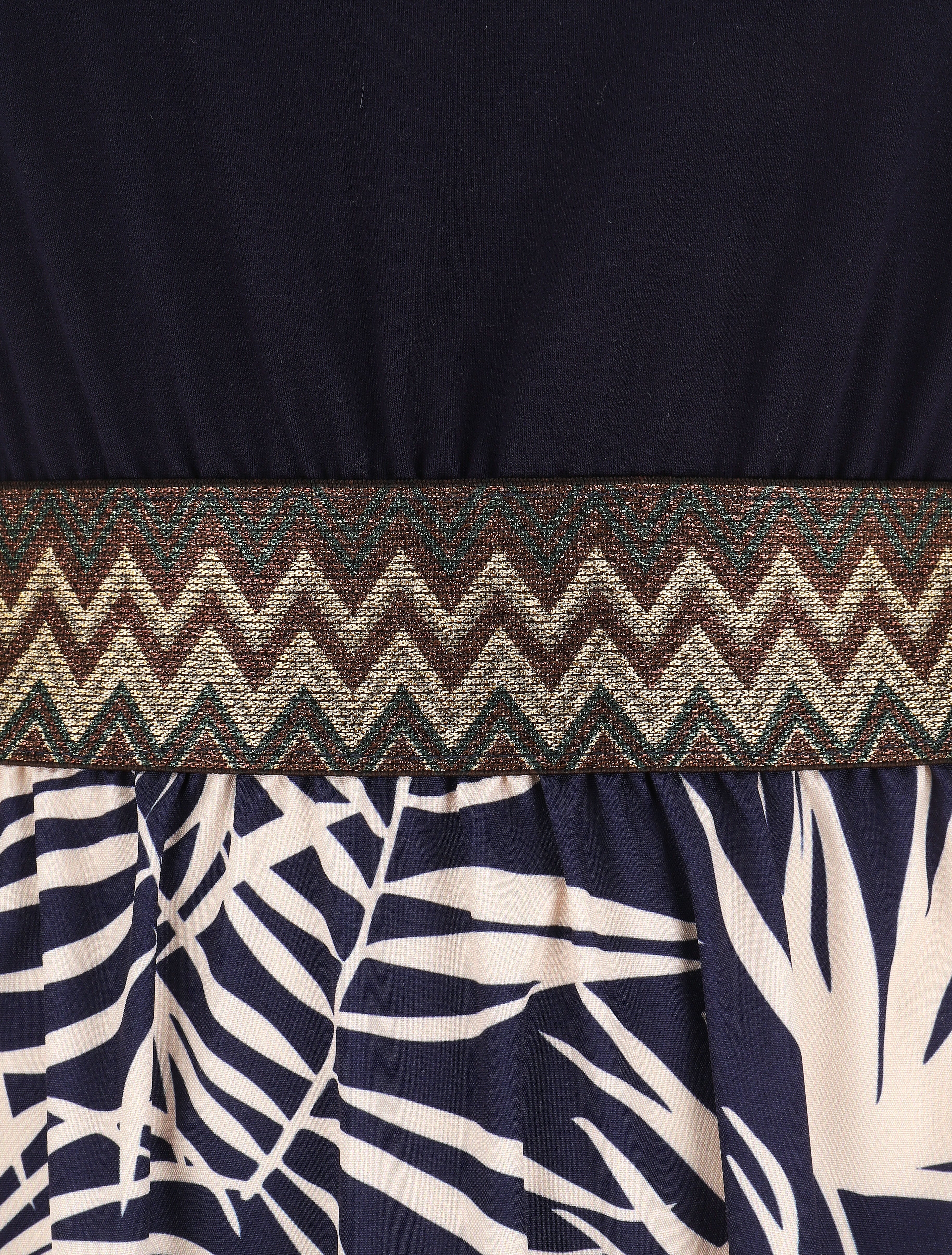 Vestido largo con tirantes y estampado de plantas tropicales - Azul marino