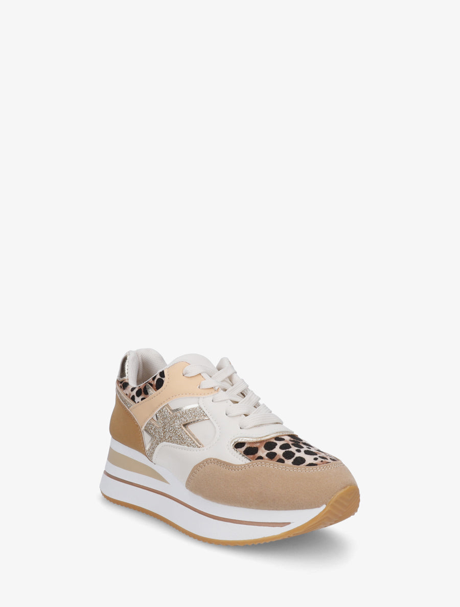 Zapatillas con lentejuelas y estampado de leopardo - Caramel