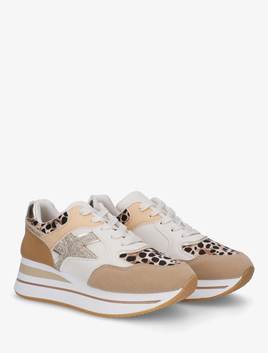 Zapatillas con lentejuelas y estampado de leopardo - Caramel