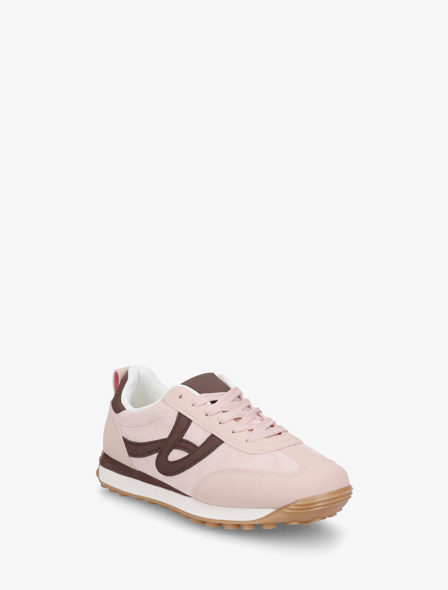 Zapatillas de ante sintético con detalles en contraste - Rosa