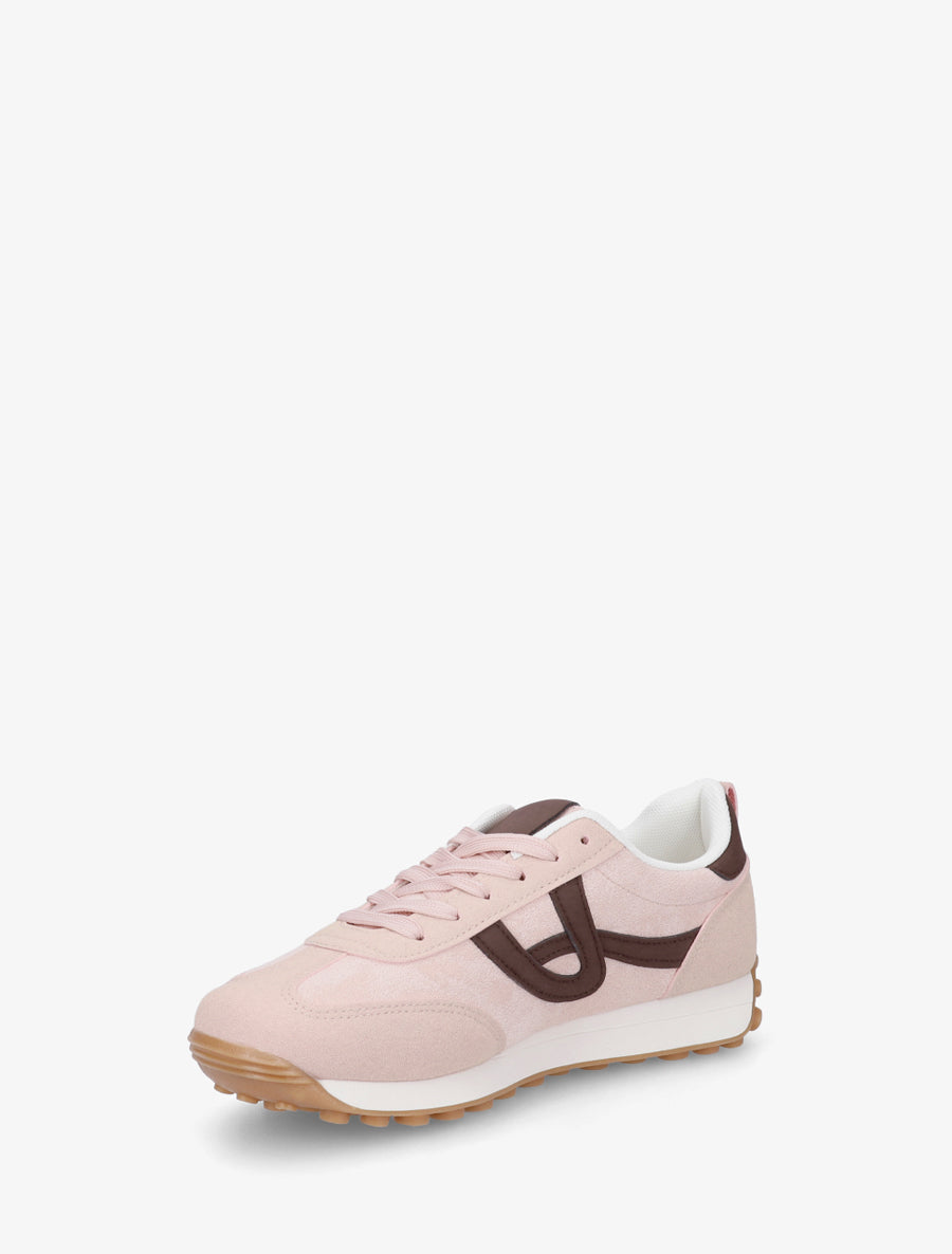 Zapatillas de ante sintético con detalles en contraste - Rosa