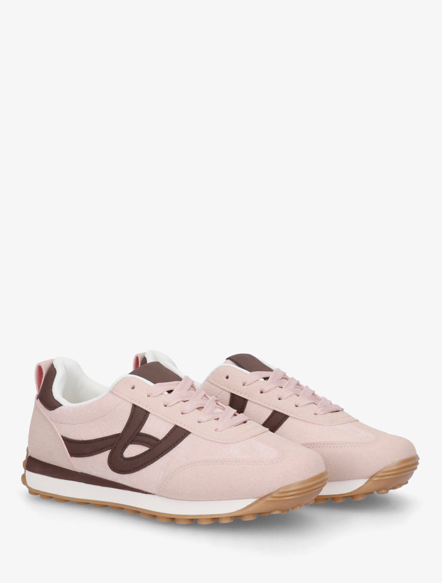 Zapatillas de ante sintético con detalles en contraste - Rosa