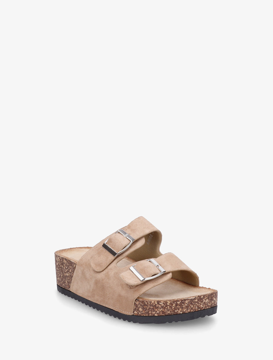 Sandalias de ante sintético con suela de efecto corcho - Gris topo