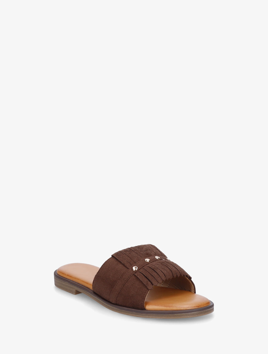 Sandalias de ante sintético con flecos - Marrón
