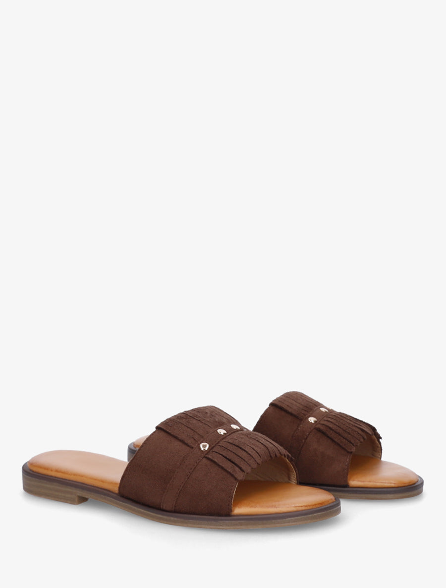 Sandalias de ante sintético con flecos - Marrón
