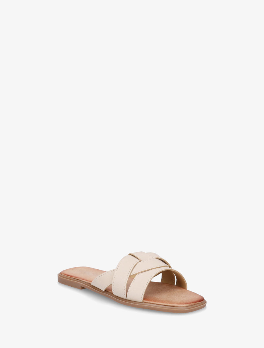 Sandalias planas con tiras cruzadas - Beige