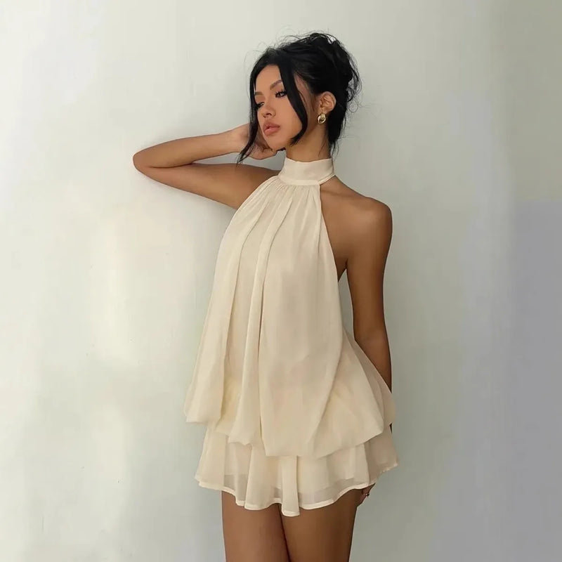 Vestido Mini Halter Transparente con Espalda Abierta