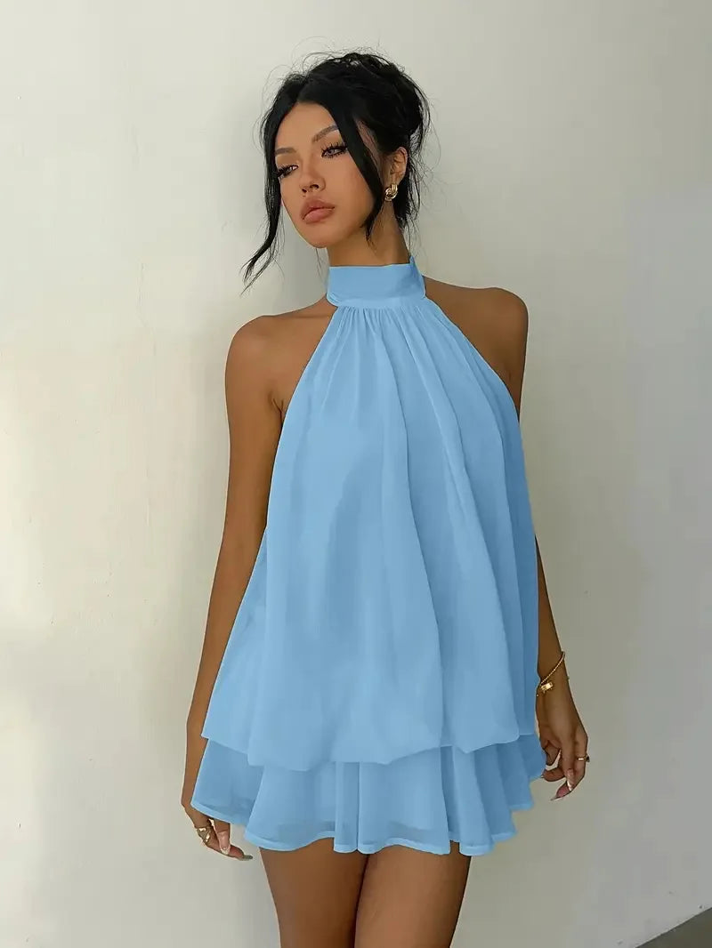 Vestido Mini Halter Transparente con Espalda Abierta