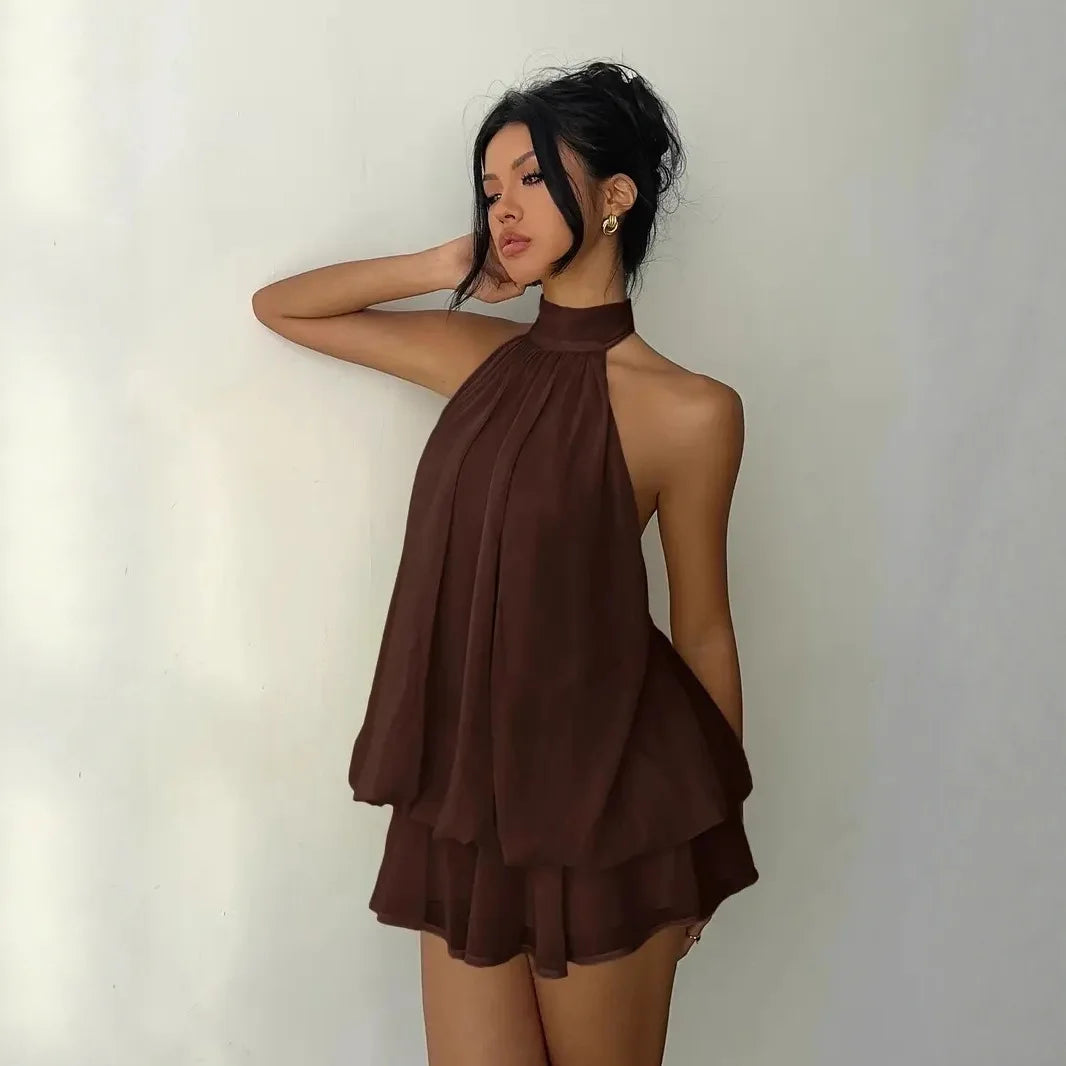 Vestido Mini Halter Transparente con Espalda Abierta