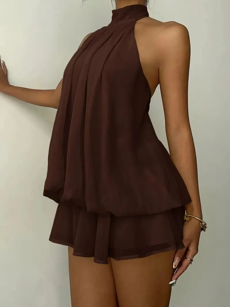 Vestido Mini Halter Transparente con Espalda Abierta