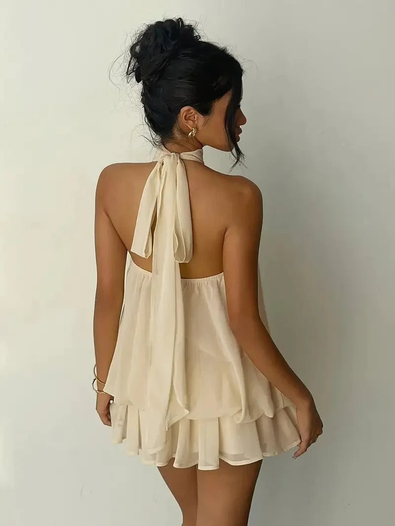Vestido Mini Halter Transparente con Espalda Abierta