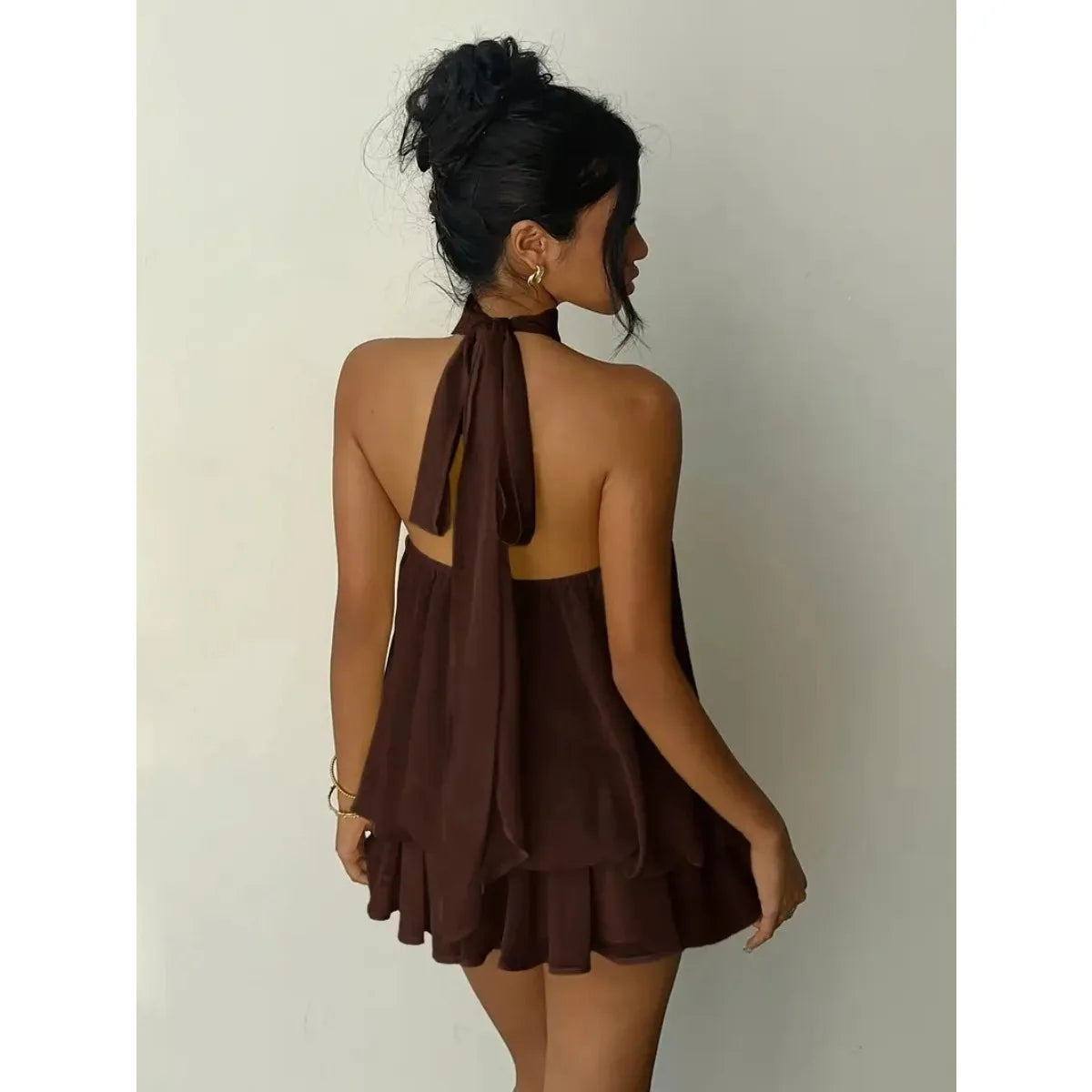 Vestido Mini Halter Transparente con Espalda Abierta