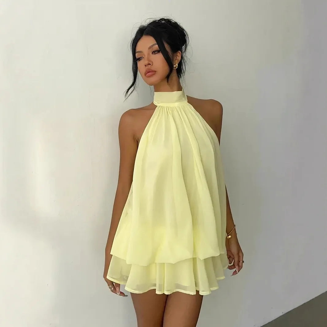 Vestido Mini Halter Transparente con Espalda Abierta