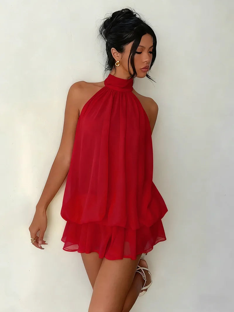 Vestido Mini Halter Transparente con Espalda Abierta