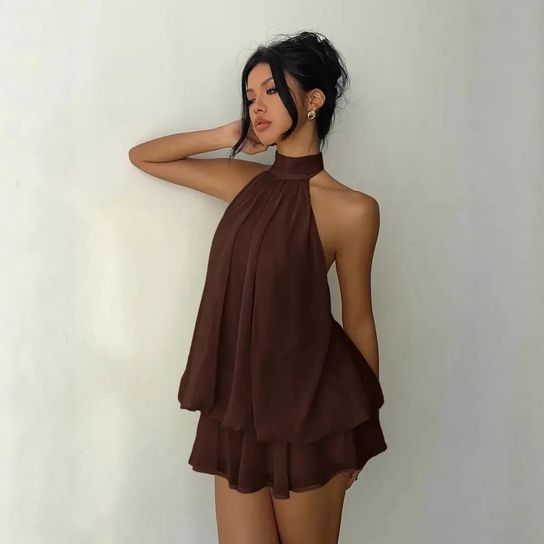Vestido Mini Halter Transparente con Espalda Abierta