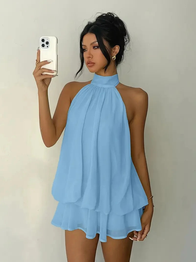 Vestido Mini Halter Transparente con Espalda Abierta