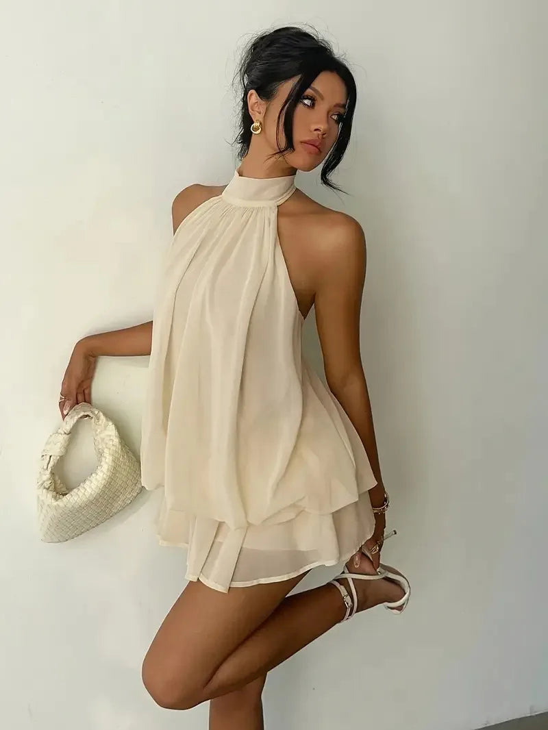 Vestido Mini Halter Transparente con Espalda Abierta