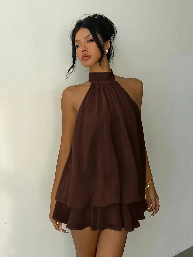 Vestido Mini Halter Transparente con Espalda Abierta