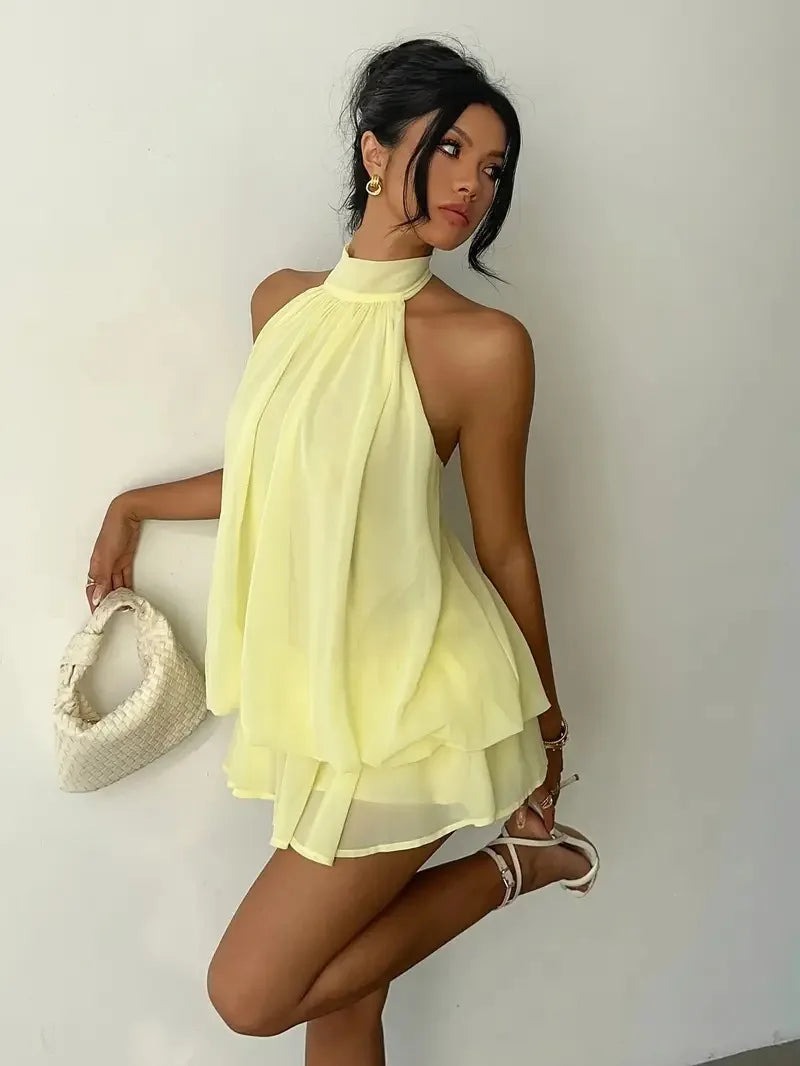 Vestido Mini Halter Transparente con Espalda Abierta