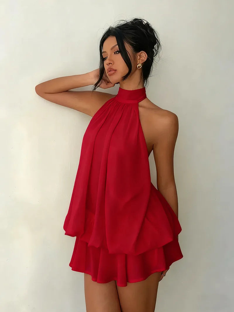 Vestido Mini Halter Transparente con Espalda Abierta