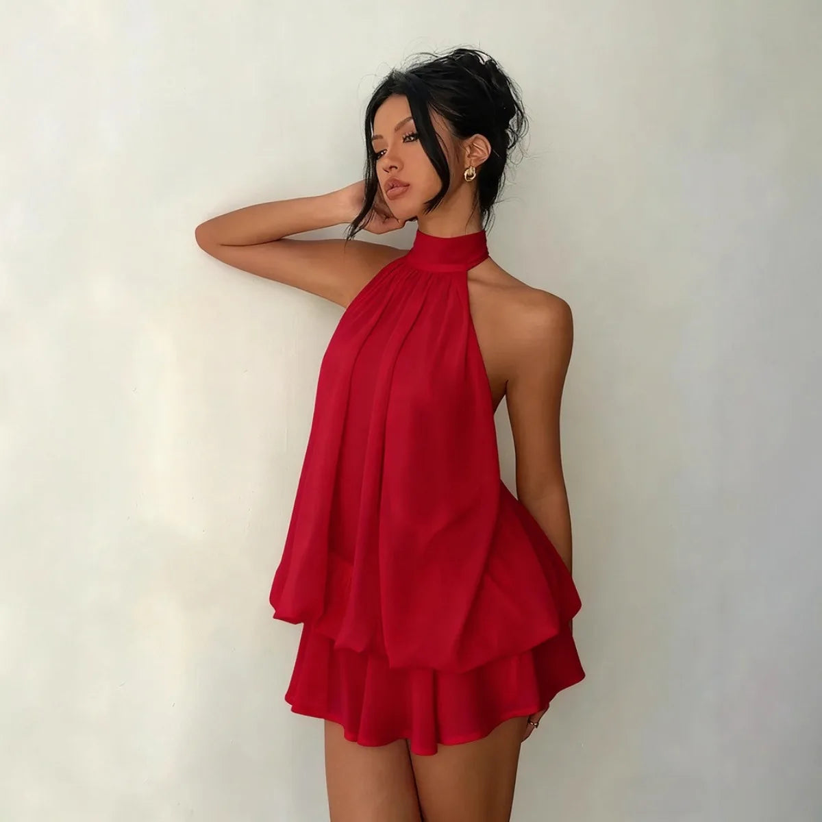 Vestido Mini Halter Transparente con Espalda Abierta