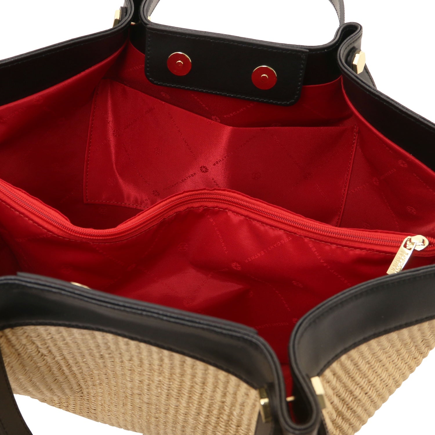 Soleil -Rafia con ribete de piel italiana lisa