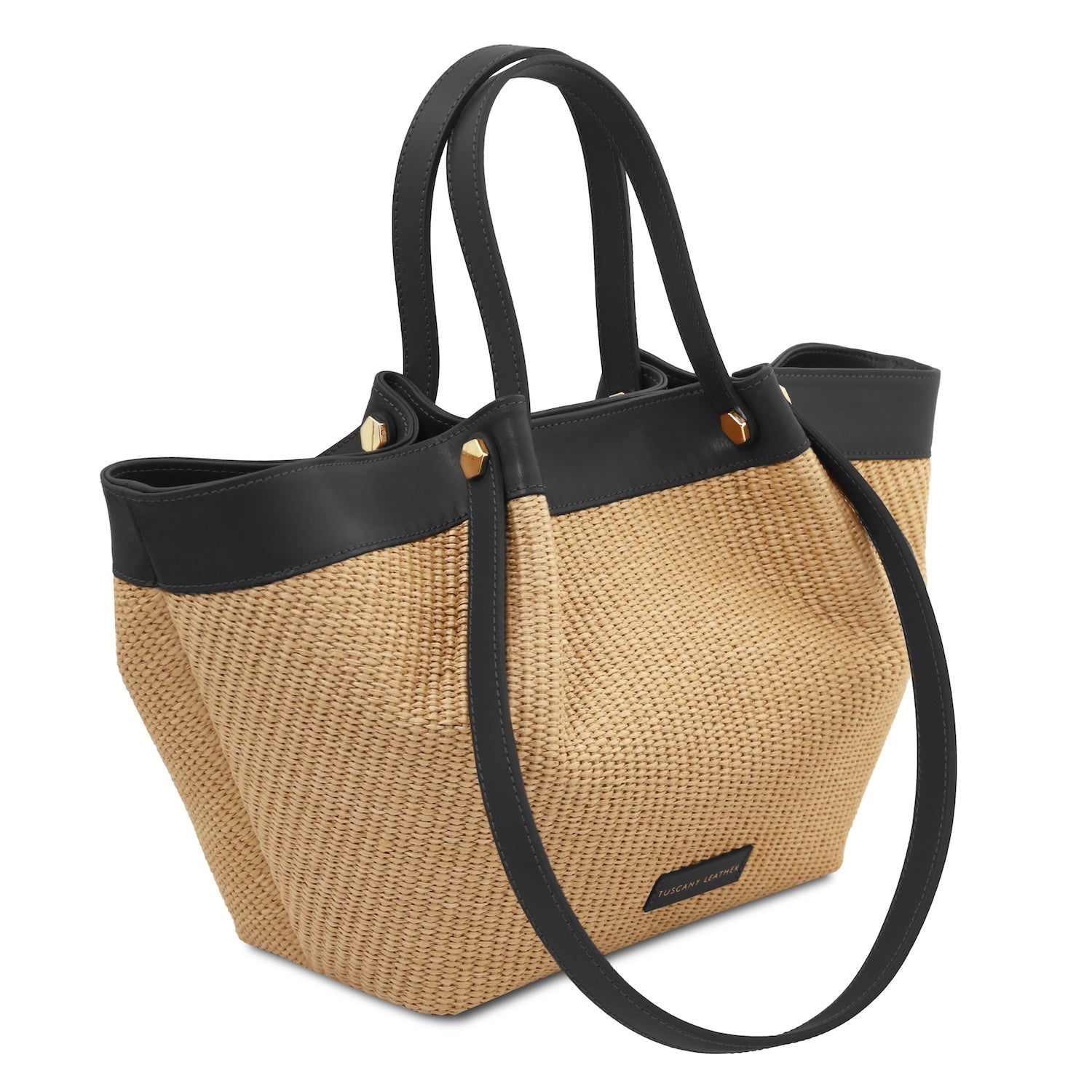 Soleil -Rafia con ribete de piel italiana lisa