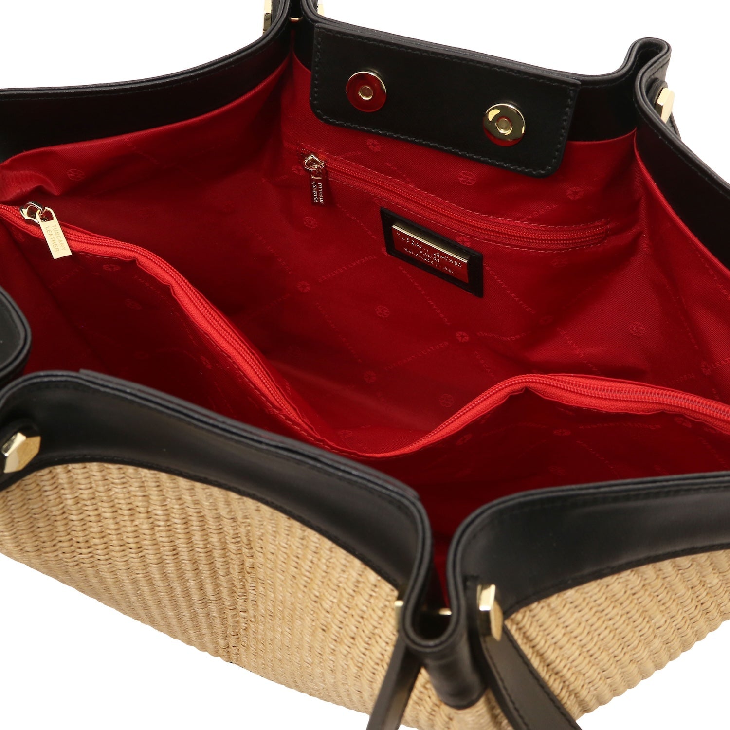 Soleil -Rafia con ribete de piel italiana lisa