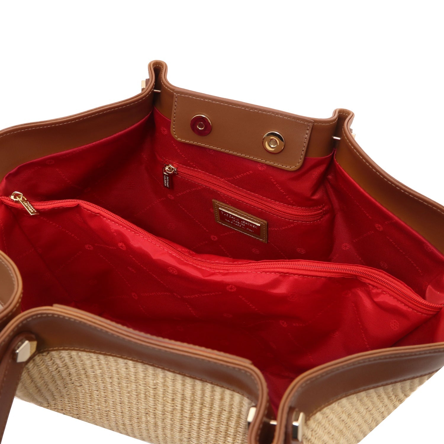 Soleil -Rafia con ribete de piel italiana lisa